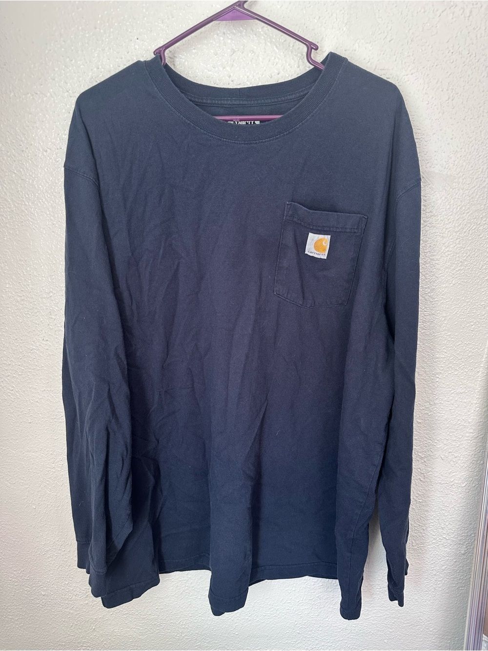 Carhartt Men’s 2XL XXL Long Sleeve Navy Work Shirt Pocket Tee Loose Fit Workwear